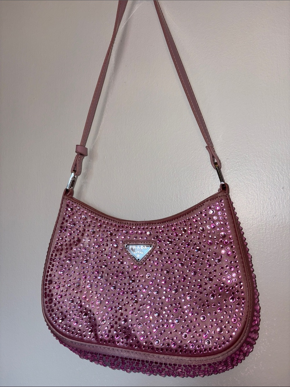 Prada Rose Pink Crystal-Studded Shoulder Bag
